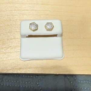 Gold and Silver Hexagon Stud Earrings